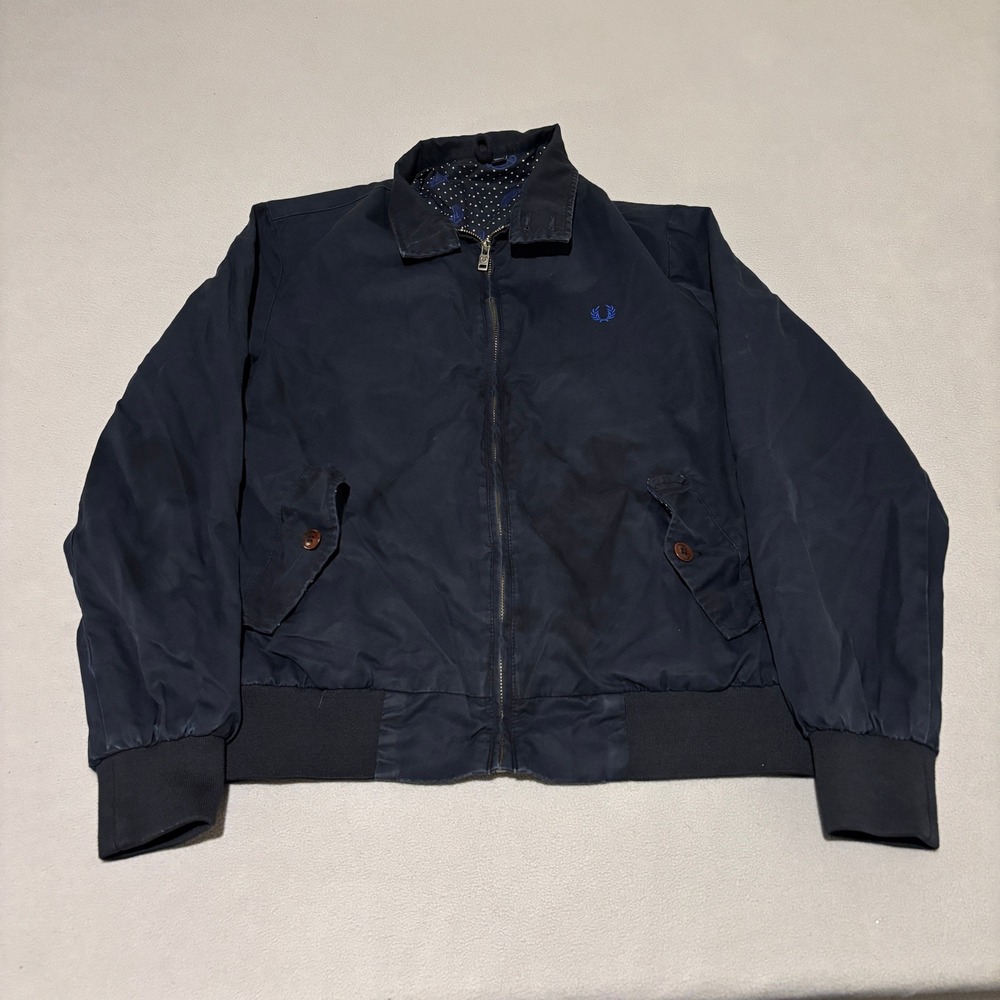 Fred Perry‎ x Drake's Harrington Mens Jacket Navy Blue Paisley Lining Medium